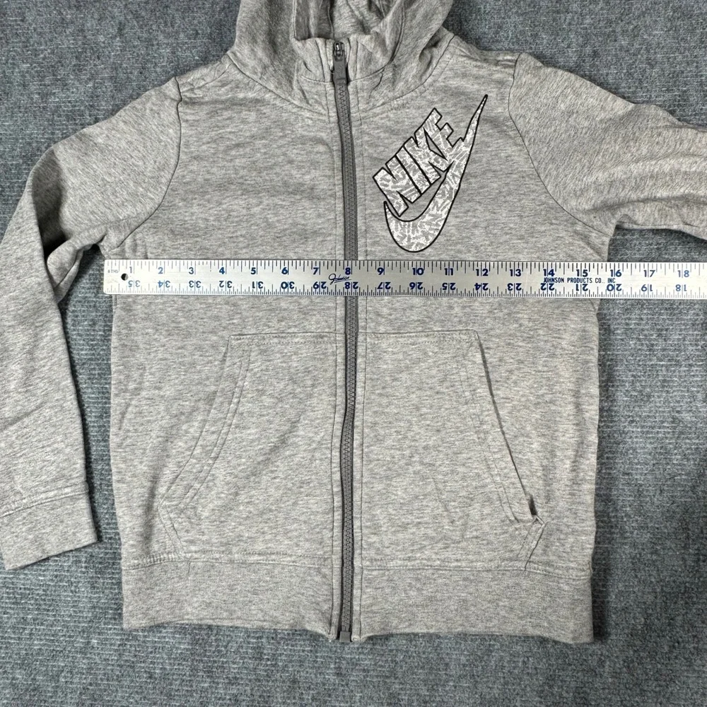 Nike Kids Full Zip Hoodie Heather Grey Swoosh Graphic Sweatshirt Size Small
